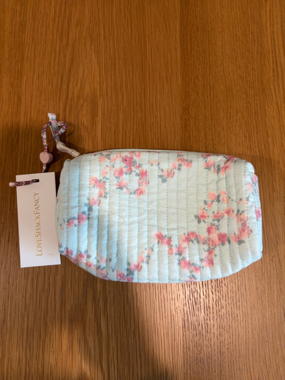 LoveShackFancy Quilted Weslyn Pencil Case, Spruce Mint Floral Print